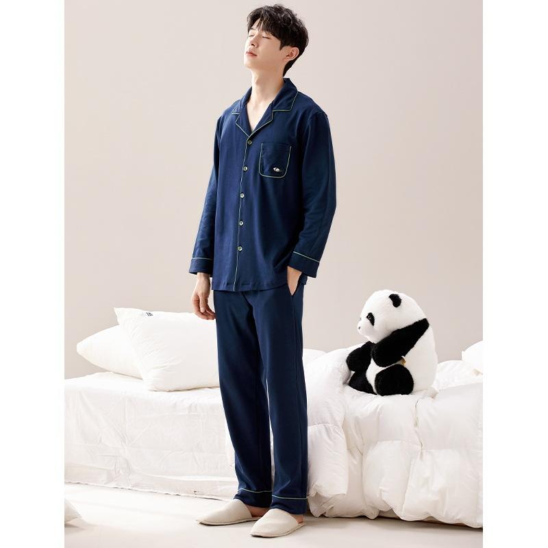 Set Pijama Bumbac Bărbați la Modă Imprimeu Haine de Casă Mâneci Lungi Articole de Noapte Bărbați Cardigan Haine de Lounge Pijama Hombre