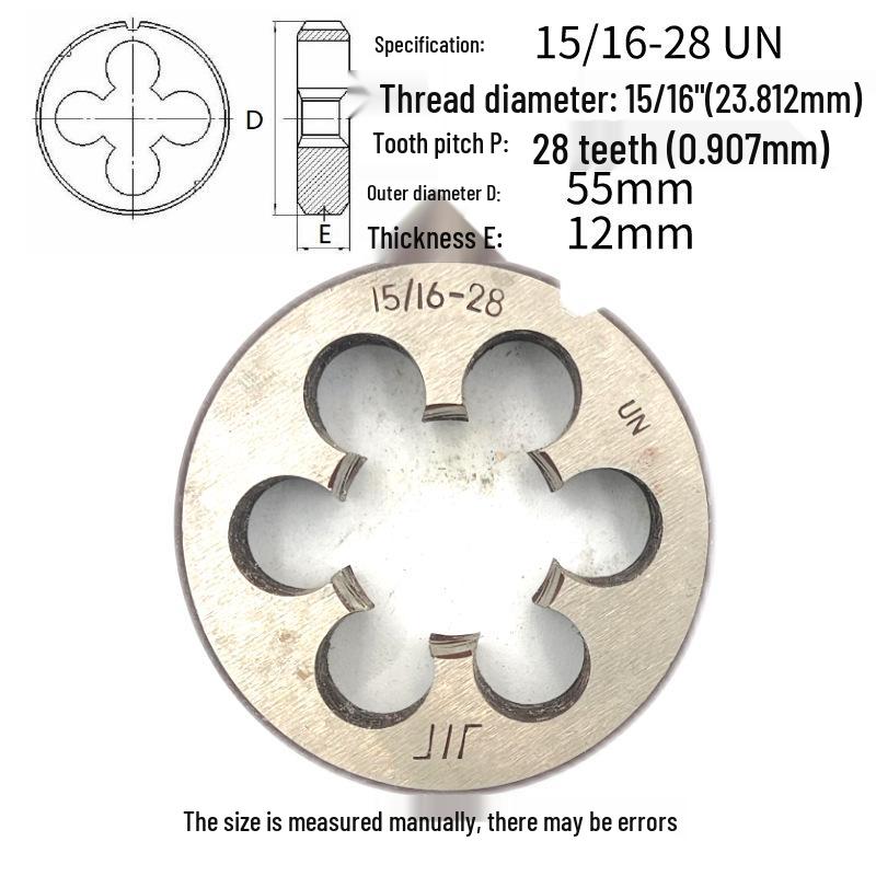 US-Made Round Die, 15/16 Inches with Thread Sizes 12, 14, 16, 18, 20, 24, 27, 32 - Yuan Banya.