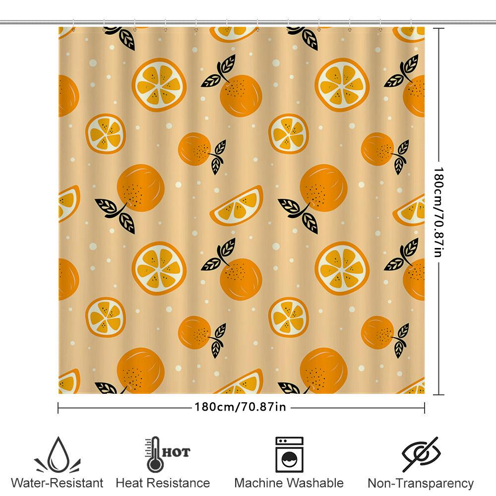 Modern Style Lemon Print Bath Shower Curtain Set for Bathroom Decor Orange Yellow Floral Pattern Made with Waterproof Polyester