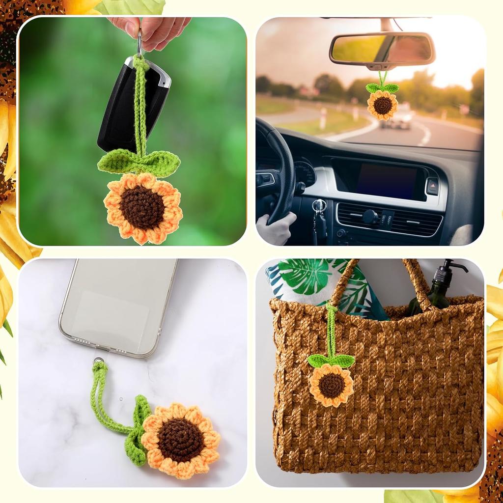 Jeffdad Handmade Sunflower Car Rear View Mirror Hanging Accessories Ornaments Cute Women's Car Interior Decorations Automotive Interior Aesthetic