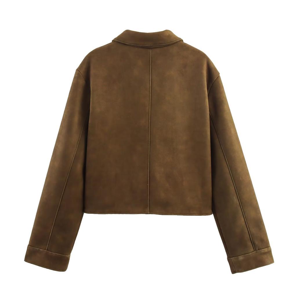 2025 autumn new product European and American cross-border women's clothing street fashion suede effect jacket w103 90178