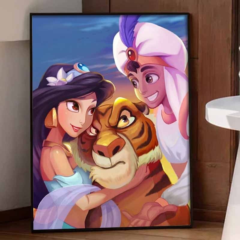 Disney Diamond Painting Kit Aladdin and Jasmine 5D Diamond Art Home Decor Creative Handmade Gift