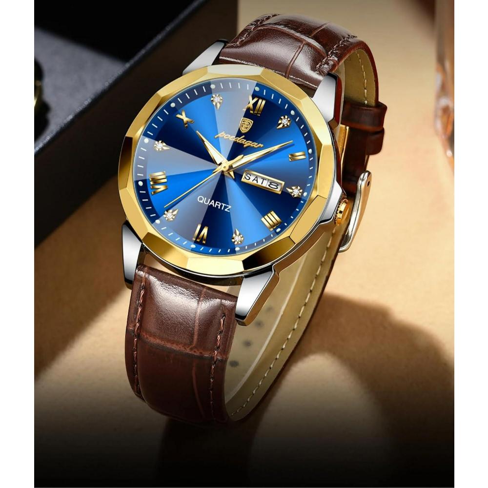 Poedagar Luxury Casual Man Wristwatch Quartz Sports Business Men Watch Waterproof Easy to Read Luminous Date Week Leather Men's Watches