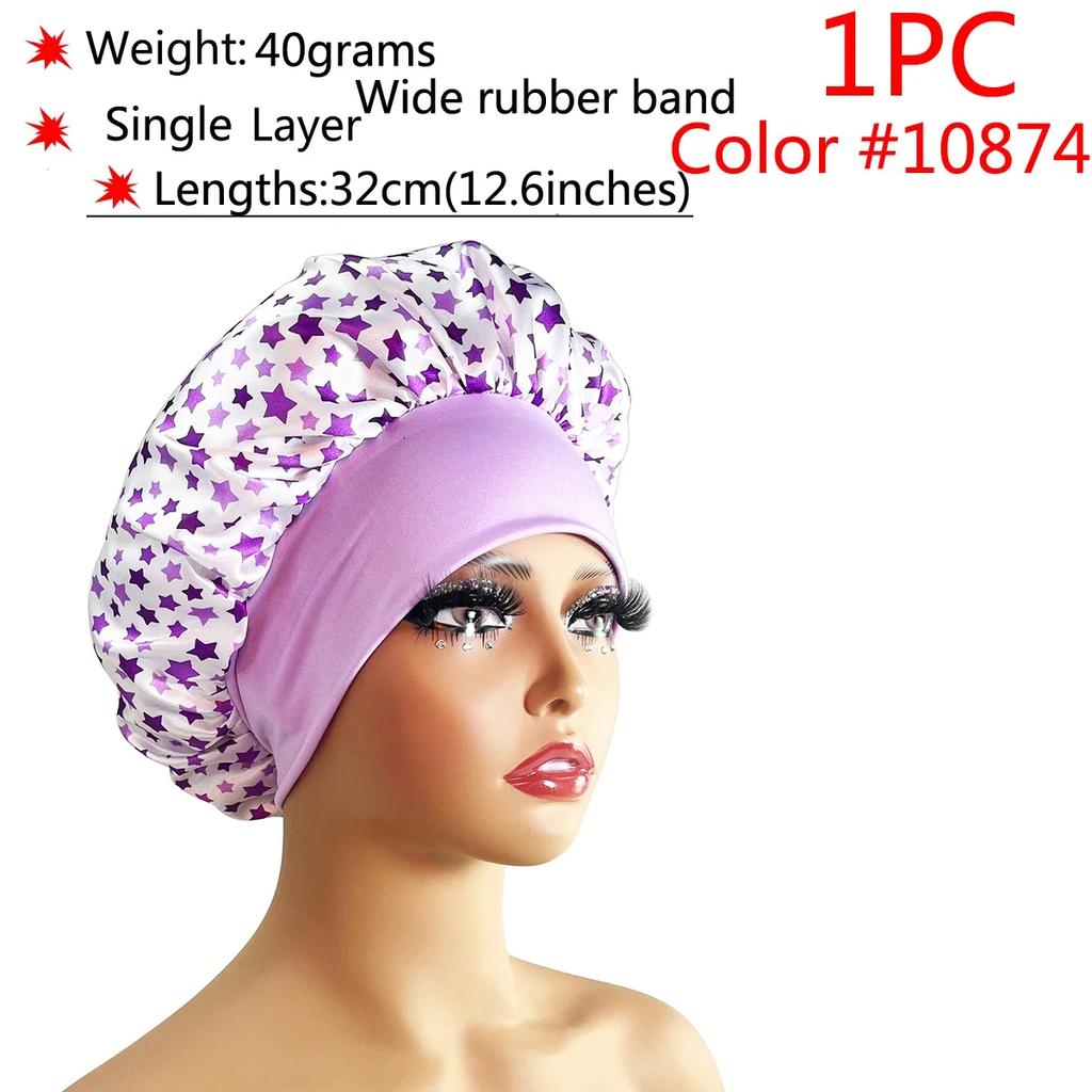 1 Stück Damen Satin Bonnet Elastisches breites Band Nachtschlafmütze Haarausfall-Abdeckung Kopfwickel Lockiges Federndes Haar Schönheit Chemo Cap Pflege