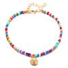 Bohemian Colorful Beaded Anklet with Retro Alloy Scallop Pendant