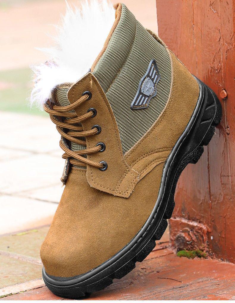 Men's Genuine Fur Wool Snow Boots - Thick, Warm, Cold-Proof, High-Top Outdoor Work Shoes