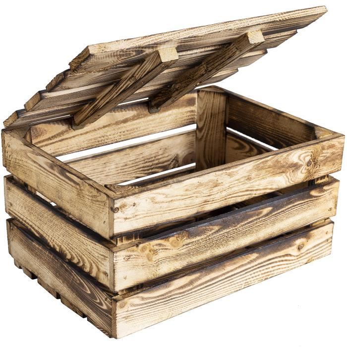 Boite De Rangement En Bois Flammé Creative Deco - Marron - Vintage - 40 X 30 X 22 Cm