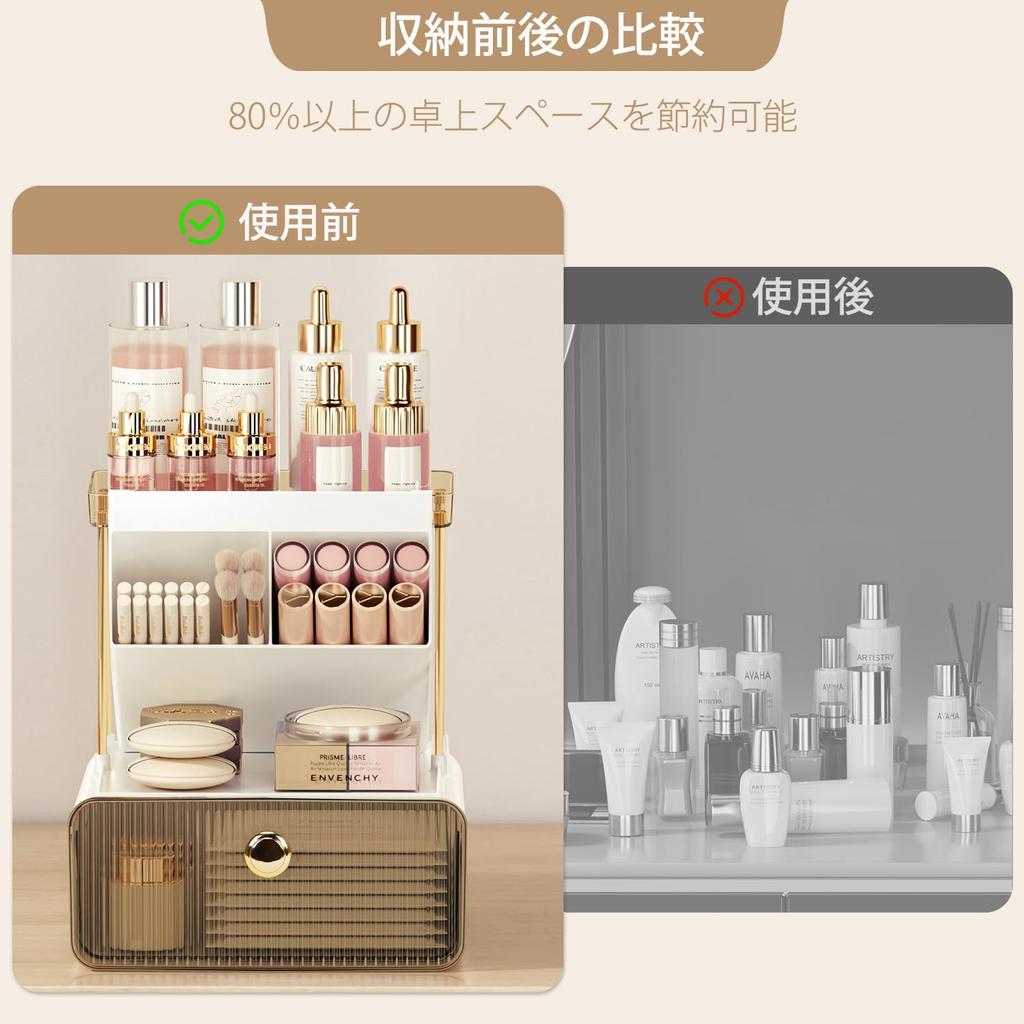 Yazi Kosmetikaufbewahrung Groß Make-up-Aufbewahrung Pinsel Badezimmeraufbewahrung Kosmetik Hautpflege Schreibtisch-Organizer mit Süßem Geschenk für Frauen Box, 4-stöckig, Kapazität,