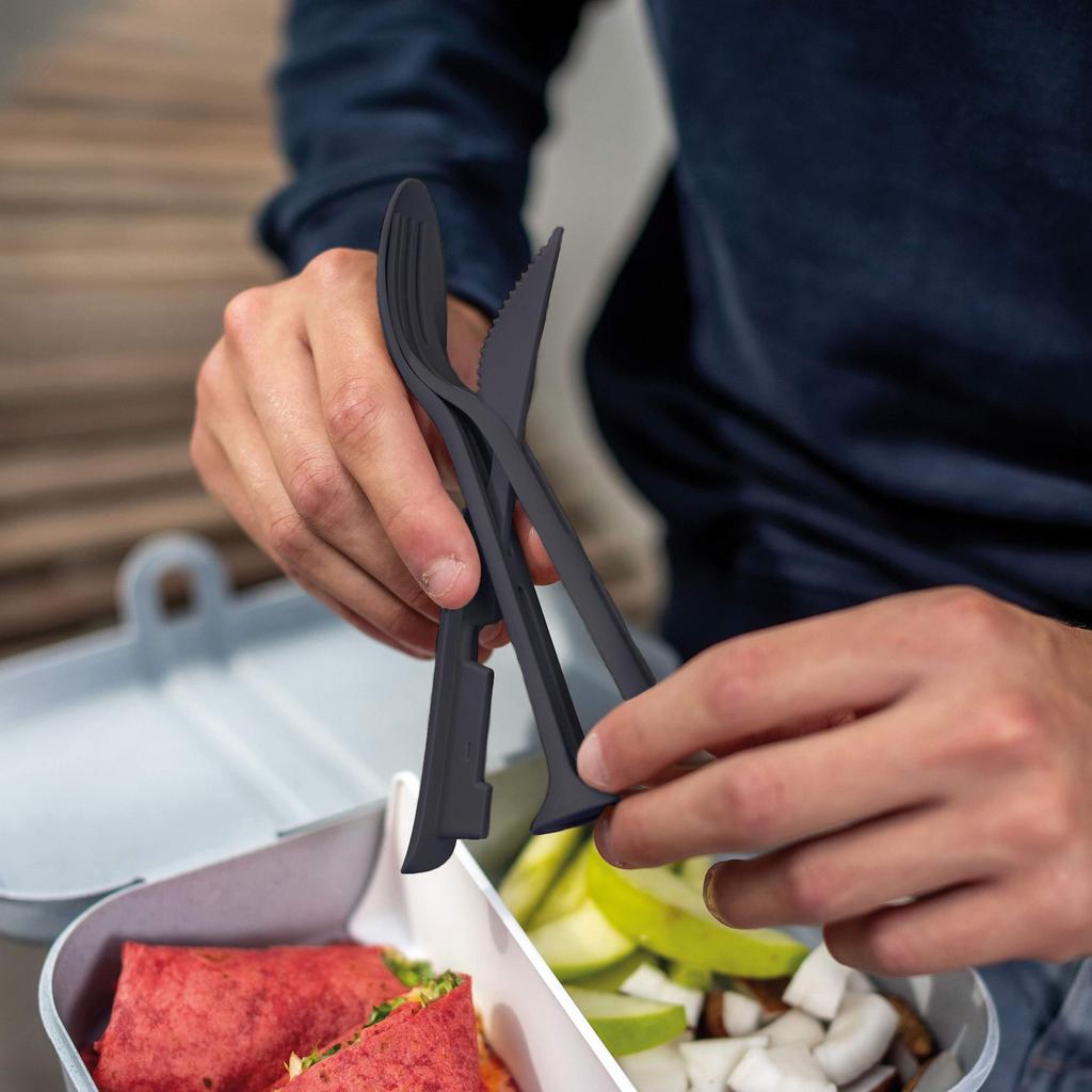 Koziol KLIKK Pocket Cutlery Set Knife Spoon Fork 17cm Unbreakable Made in Germany Outdoor Camping Lunchbox Compact Recyclable Plastic Dishwasher Safe