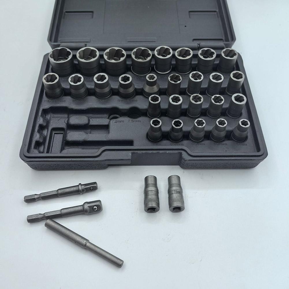 32pcs Bolt Extractor Socket Nut Set For Removing Damaged Rusted Bolts And Nuts Multi-Purpose Disassembly Tool Kit For Power Tool