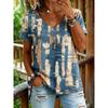 Women's V-neck T-shirt with Abstract Print, Casual Short-sleeve Tops