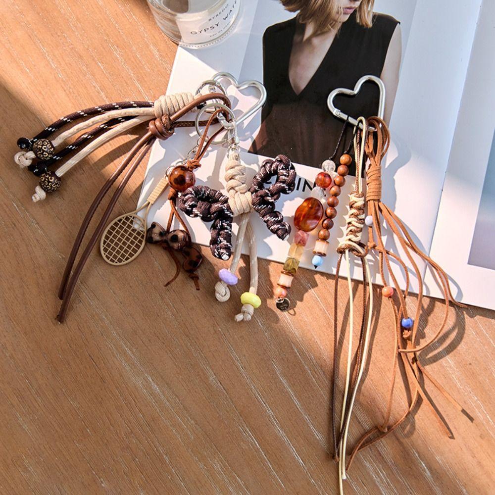 Acrylic Woven Ropes Car Keychain Maillard Beads Braided Rope Keyring  Jewelry Accessories