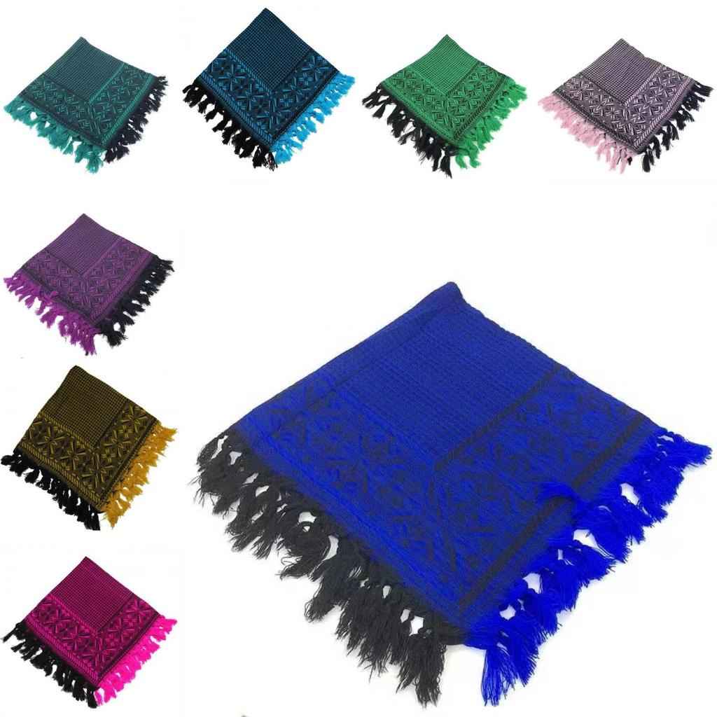 Traditional Elderly Woman Headscarf With Woolen Knit Square Pattern For Rural Farm Photoshoot
