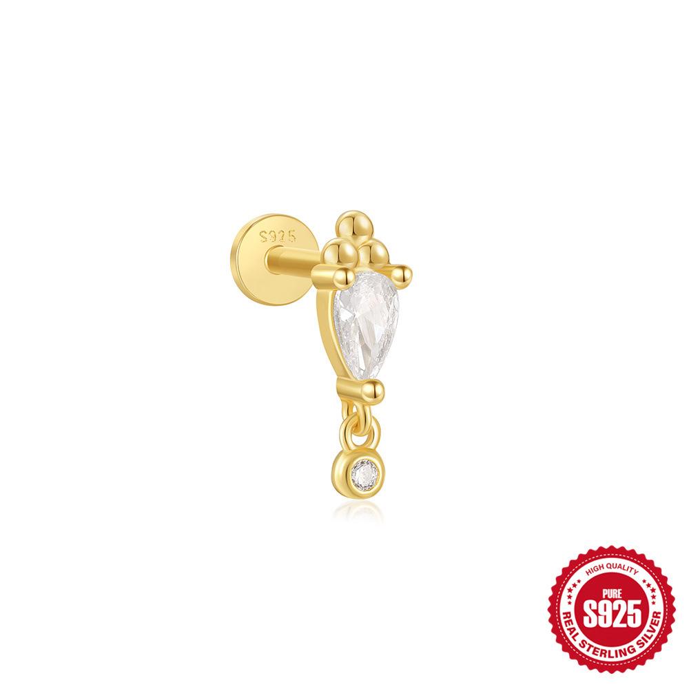 Fashion S925 Sterling Silver Love Double Buckle Crown Inlaid Daily Wear Cartilage Spiral Puncture Stud Earrings