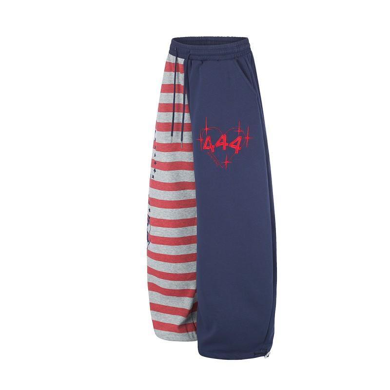 Unisex Retro Streetwear Cargo Joggers Wide Leg Relaxed Fit With Geometric Print Cotton Blend Elastic Waist Drawstring