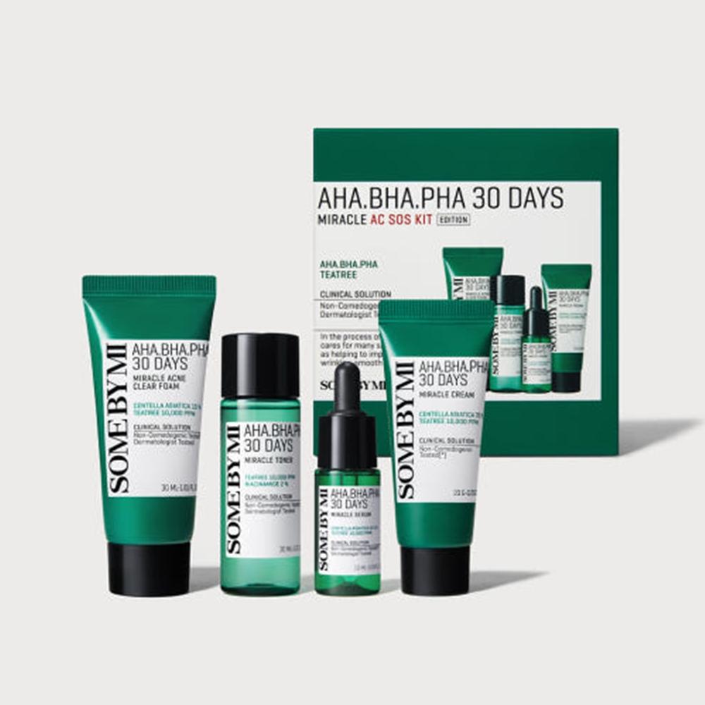 

Some By Mi AHA BHA PHA 30 Days Miracle AC SOS Kit Набор из 4 шагов (Пенка 30 мл + Тонер 30 мл + Сыворотка 10 мл + Крем 20 г)
