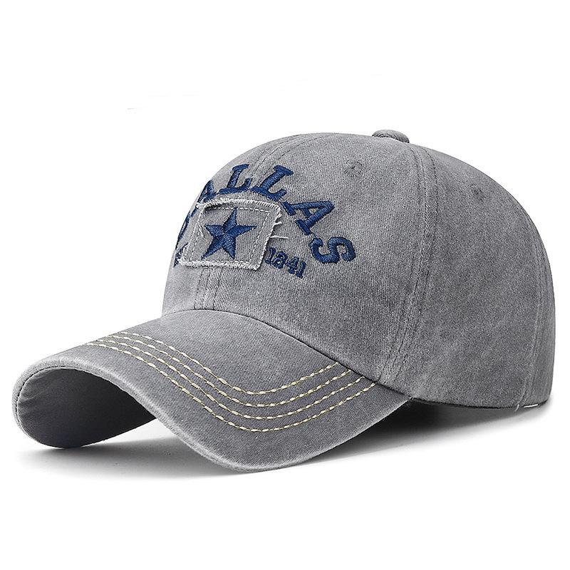 Pentagram Patch Washed Baseball Cap 1841 Embroidered Versatile Vintage Cap Faded Vintage Sun Cap