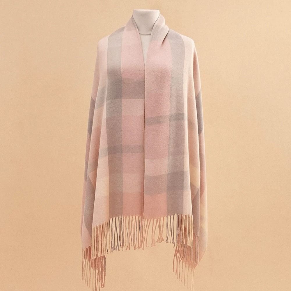 Cold-proof Knitted Wool Scarf Soft Long Neckscarf with Tassel Soft Classic Plaid Scarf  Women