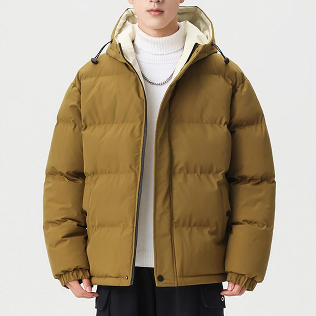 Men's Solid-color Casual Hooded Cotton-padded Jacket, Thickened Warm And Windproof Zipper Jacket
