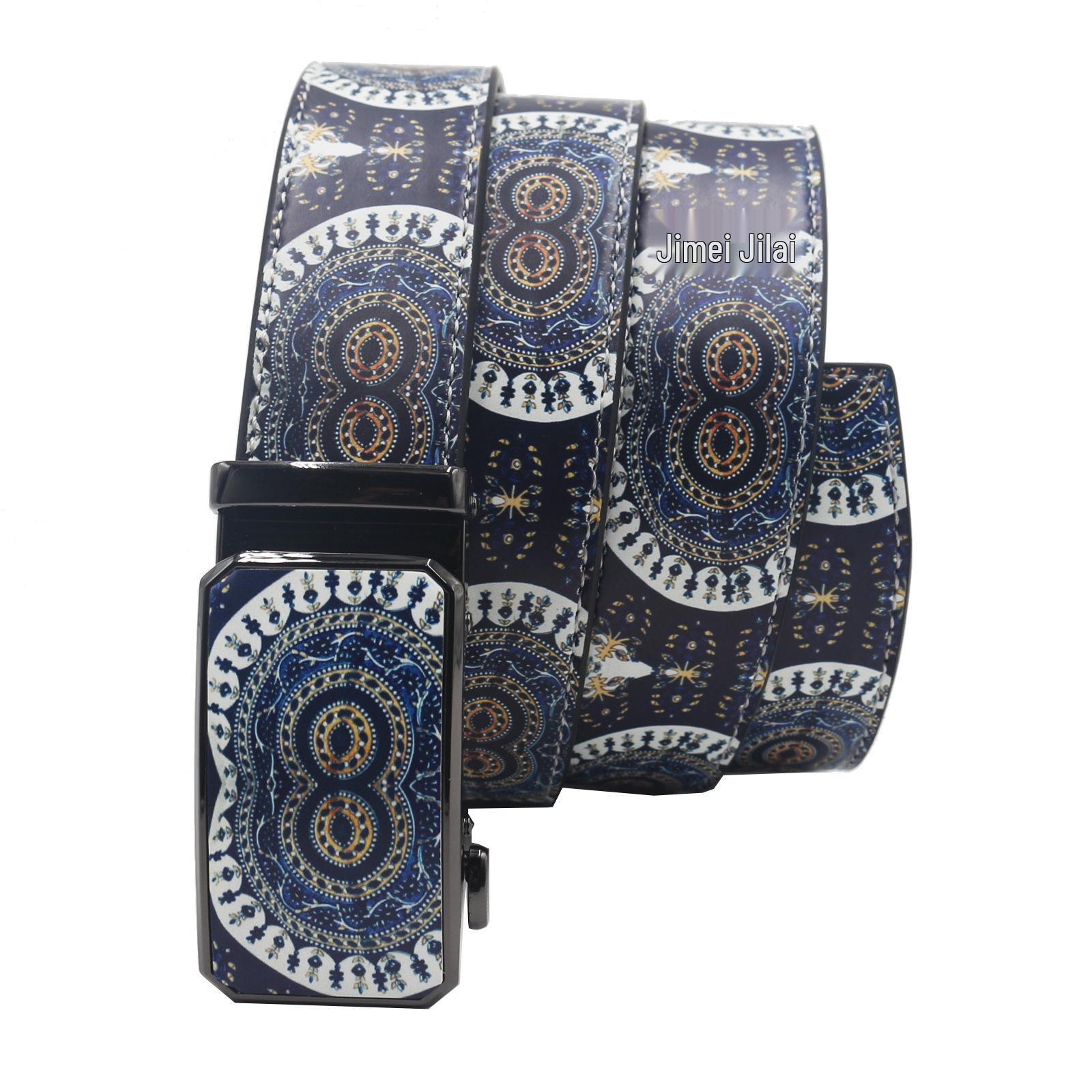 

Кожаный ремень с автоматической пряжкой и принтом «Глаза совы» 125 cm