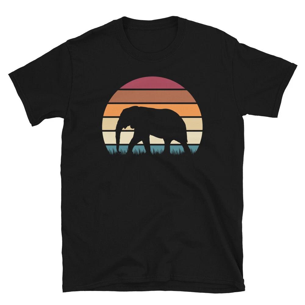 Retro Vintage Sunset African Animal Lover Elephant Short-Sleeve Unisex T-Shirt
