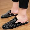 Trend Glitter Rhinestone Leather Half Slippers Shoes For Men Designer Outerwear Mules Casual Slides Slippers Sandals Mocassins