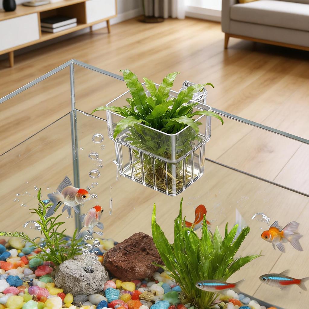 Fish Tank Plant Holder Transparent Hanger Cup Aquarium Plant Pots For Fish Tank Hydroponic System Indoor Home Cultivation