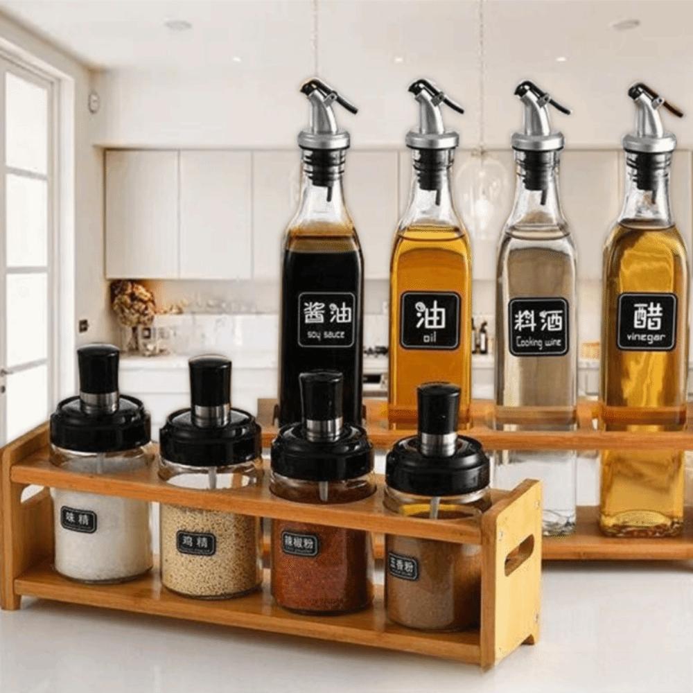 Bamboo Kitchen Storage Shelf Round Square Kitchen Tools Seasoning Can Storage Rack Double Layer Oil Bottle Rack Resturant