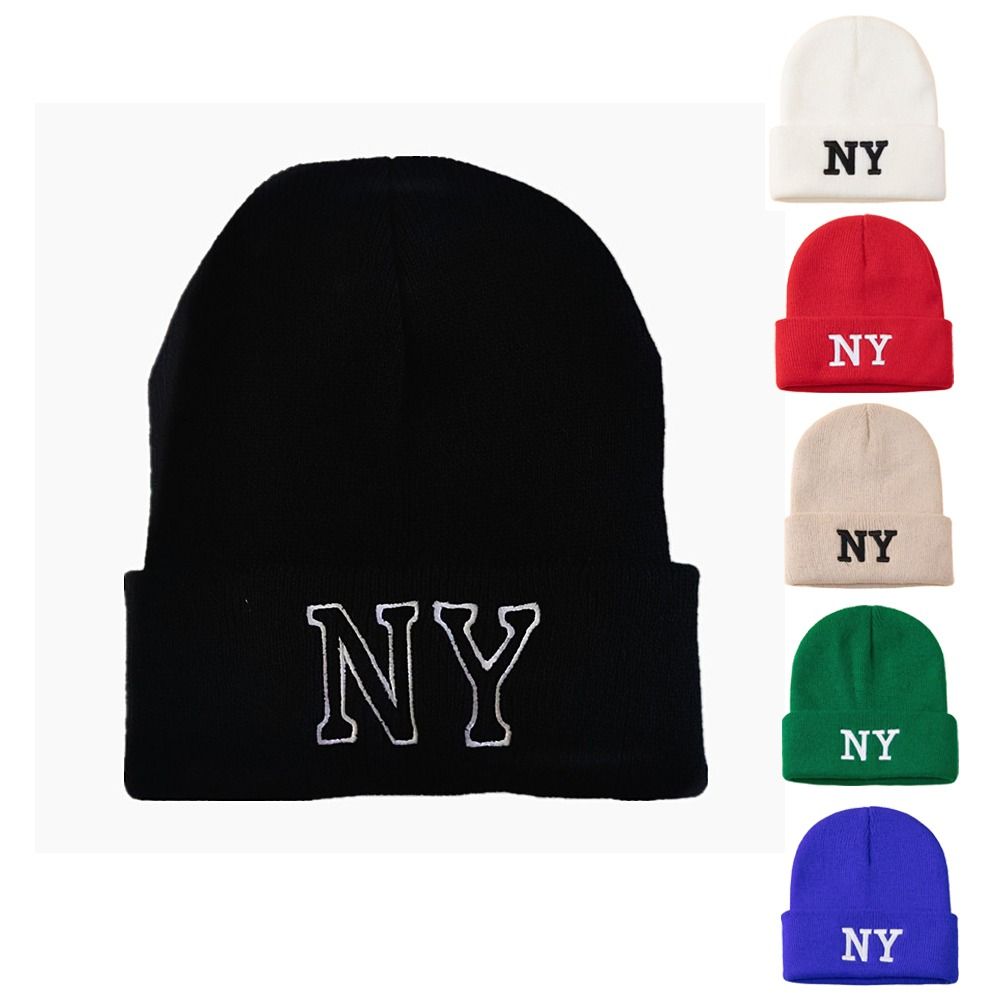 Solid Color Cold Cap Letter embroidery Knitted Skull Bonnet Winter Warm Knitted Beanies Hat  Unisex