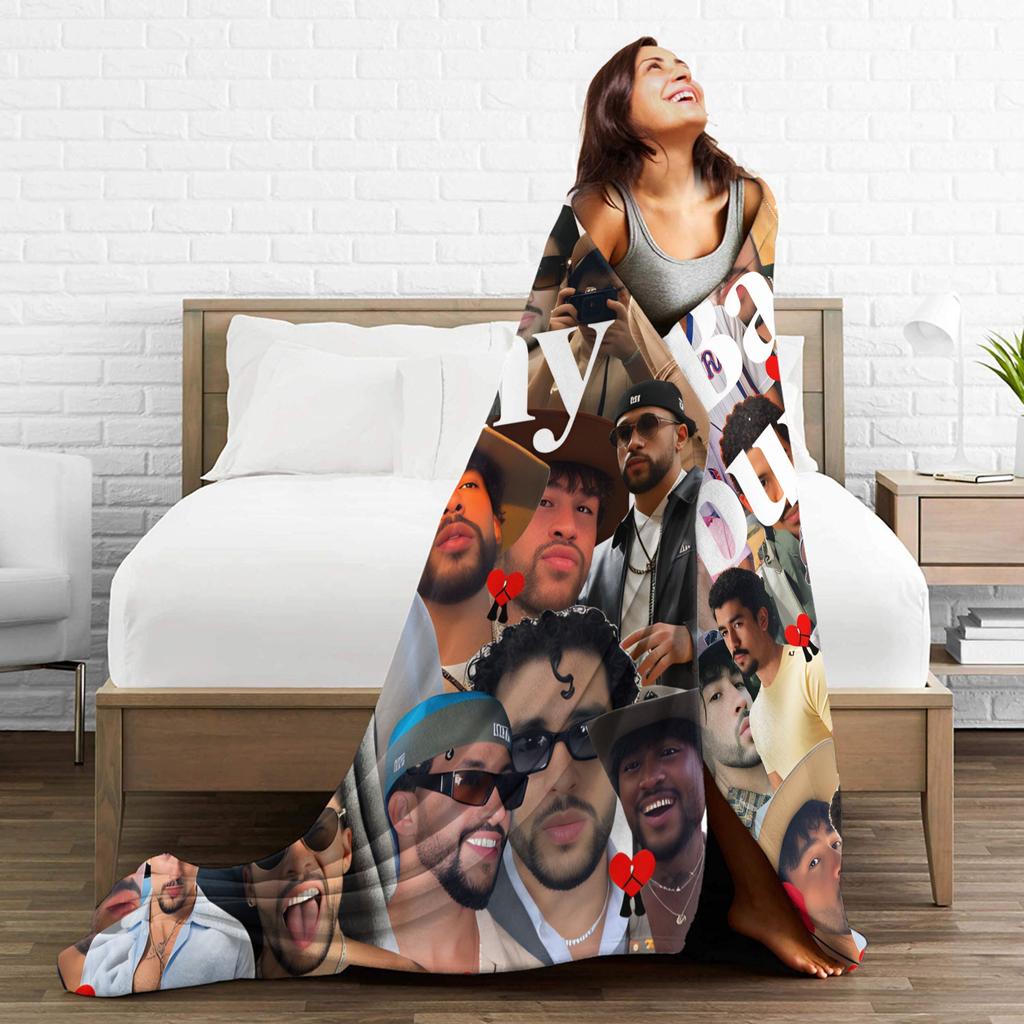 Bads Bunnys Flannel Blanket Debi Tirar Mas Fotos DTMF 2025 Warm Soft Throw Blanket for Bedroom Airplane Bedspread Sofa Bed Cover