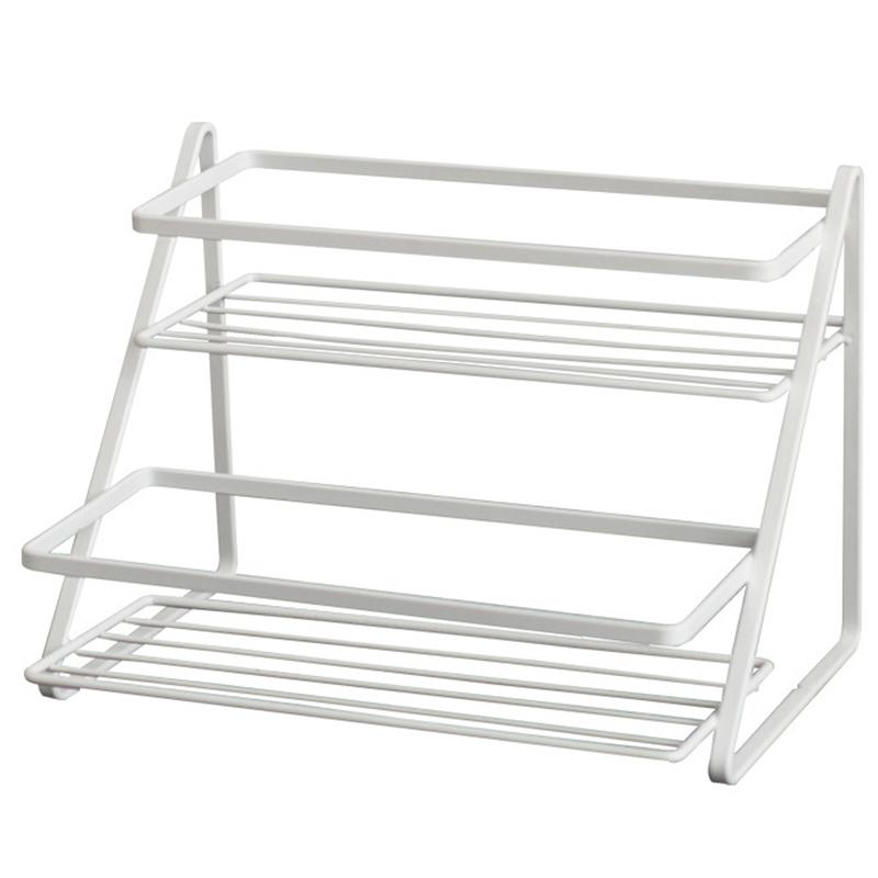 T02C!2 Tier Countertop Spice Rack Step Shelf For Kitchen Pantry Bathroom Cabinet Organizer, Metal, White
