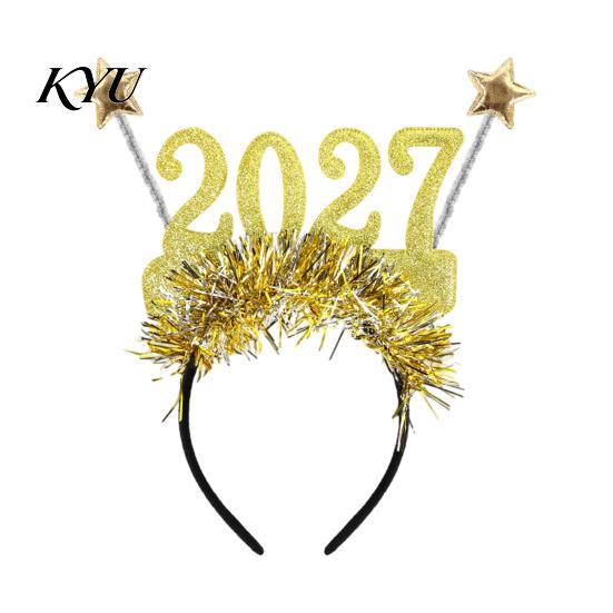 Festive Headwear Hair Hoop, Non-Slip Headband with Adjustable 2027 Digital Star And Number Design, Parent-child Holiday Accessory for Christmas