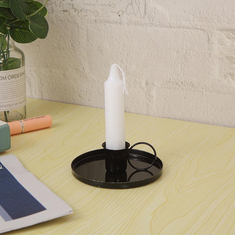 

Wrought Iron Black Gold Candlestick with Modern Tray for Wedding and Birthday Cake Décor