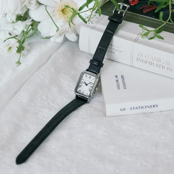 Square Classic Leather Watch - Black