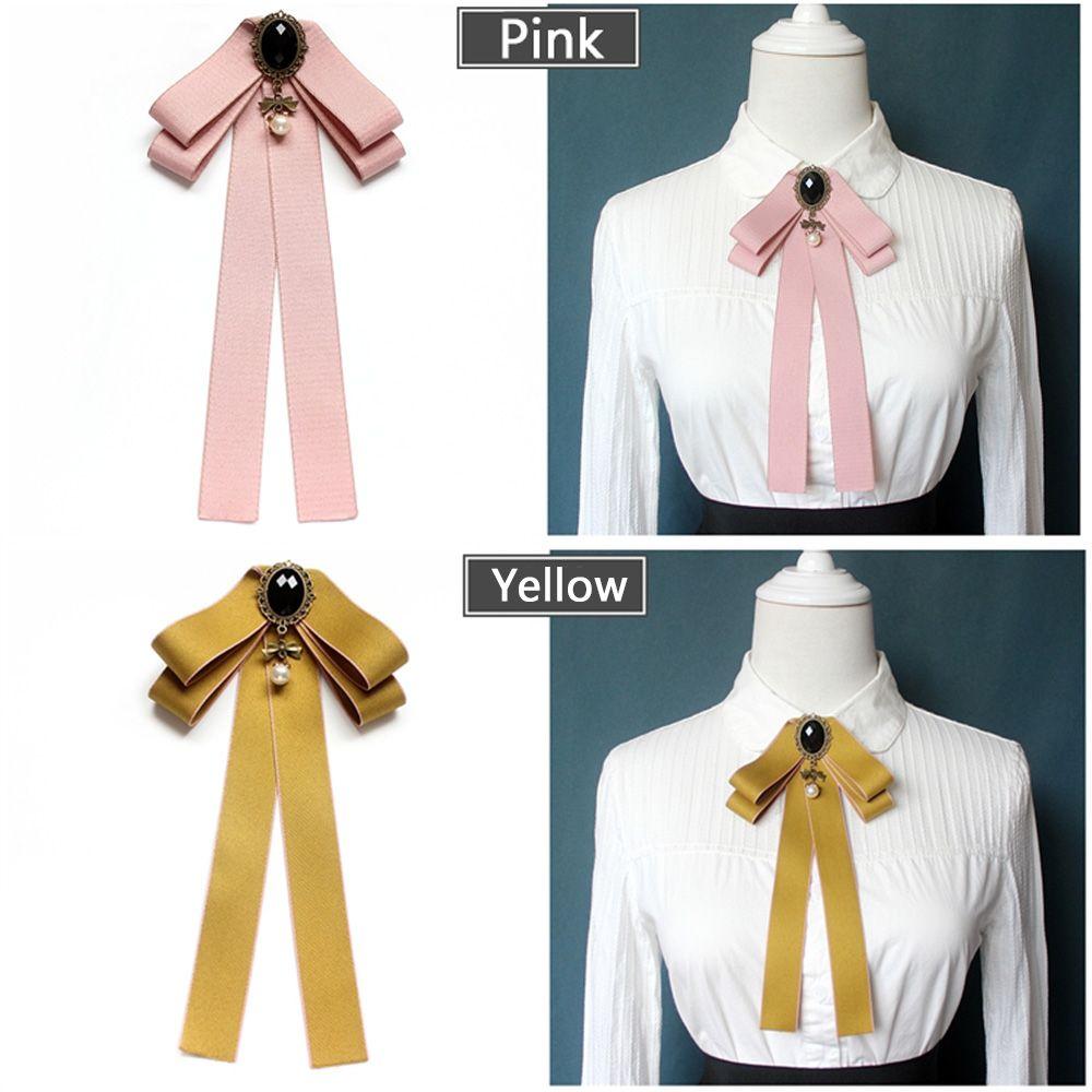 Girls Lady Tassel Jewelry Pearl Diamod Brooch Collar Pin Cravat Bow Tie