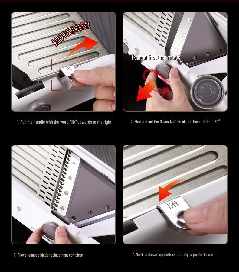 Multifunctional Vegetable Cutter: Potato Shredder, Grater, Slicer, Dicer & Wavy Radish Cutter.