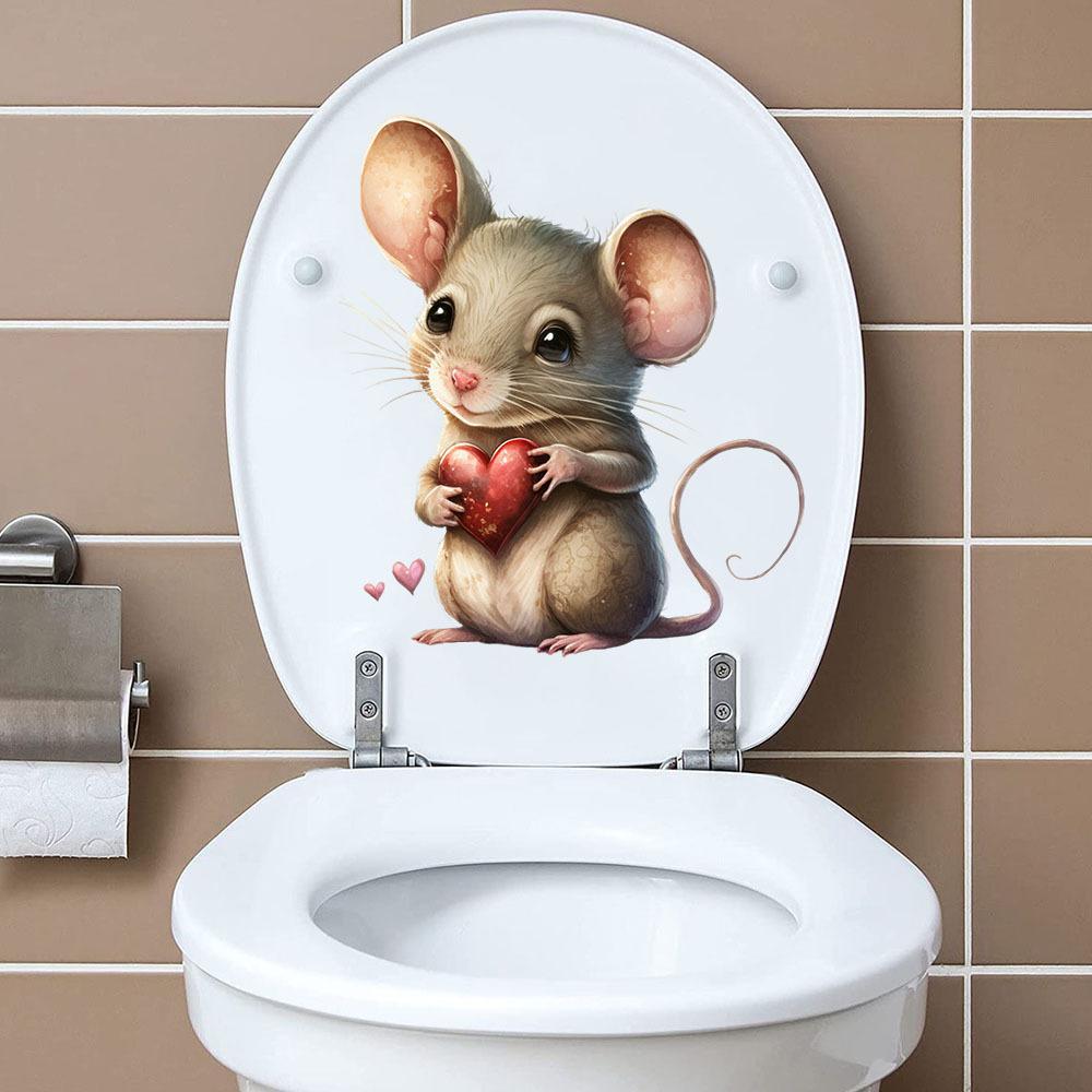 Cartoon Mouse Pattern Wall Sticker with Heart and Flower Patterns, Wall Decoration,Toilet Decoration, Self-adhesive Wall Sticker