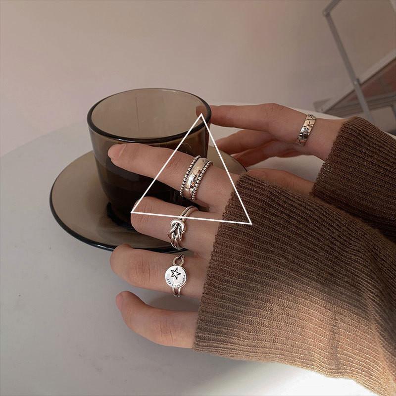 Adjustable 925 Elegant Sterling Silver Geometric Style Ring For Women Trendy