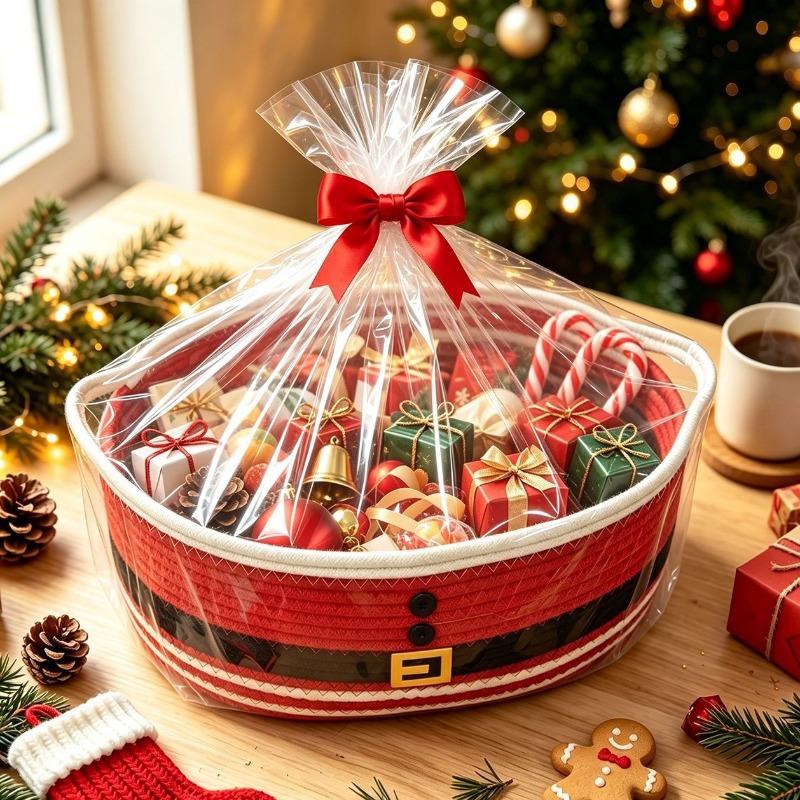 Cotton rope woven storage basket, Christmas party decoration, snack candy storage basket, Christmas gift box