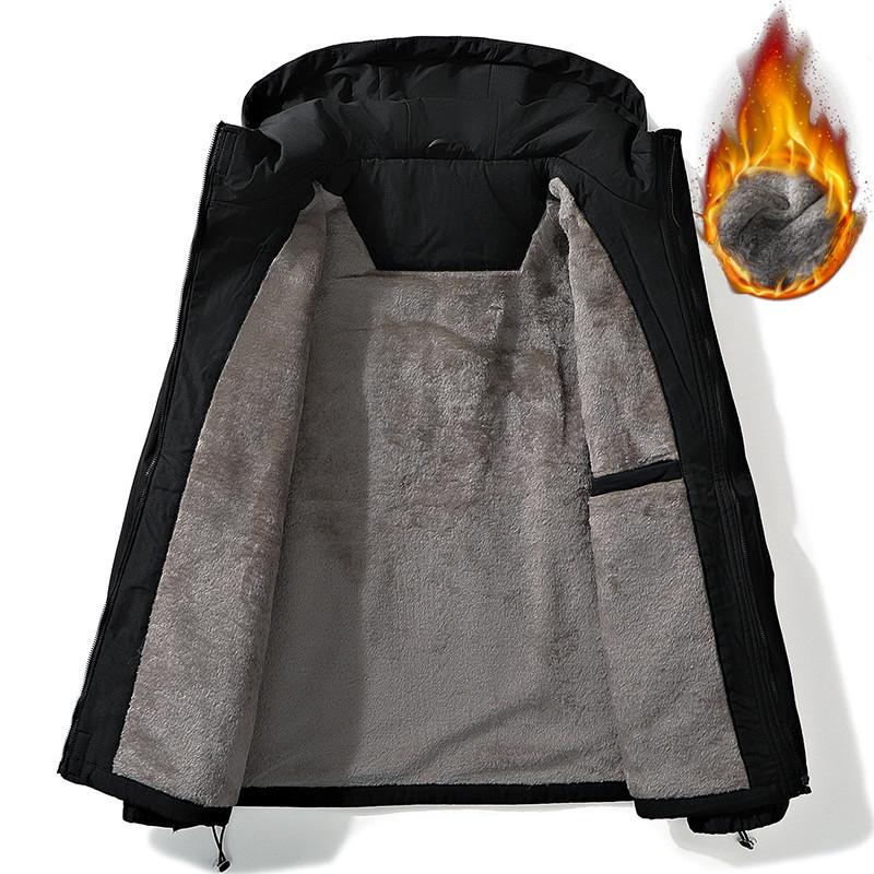 Hooded Jacket Winter Outdoor Windproof Waterproof Hooded Jacket Men's Fleece Thickened Jacket Men's Hong Kong Style Jacket Men's