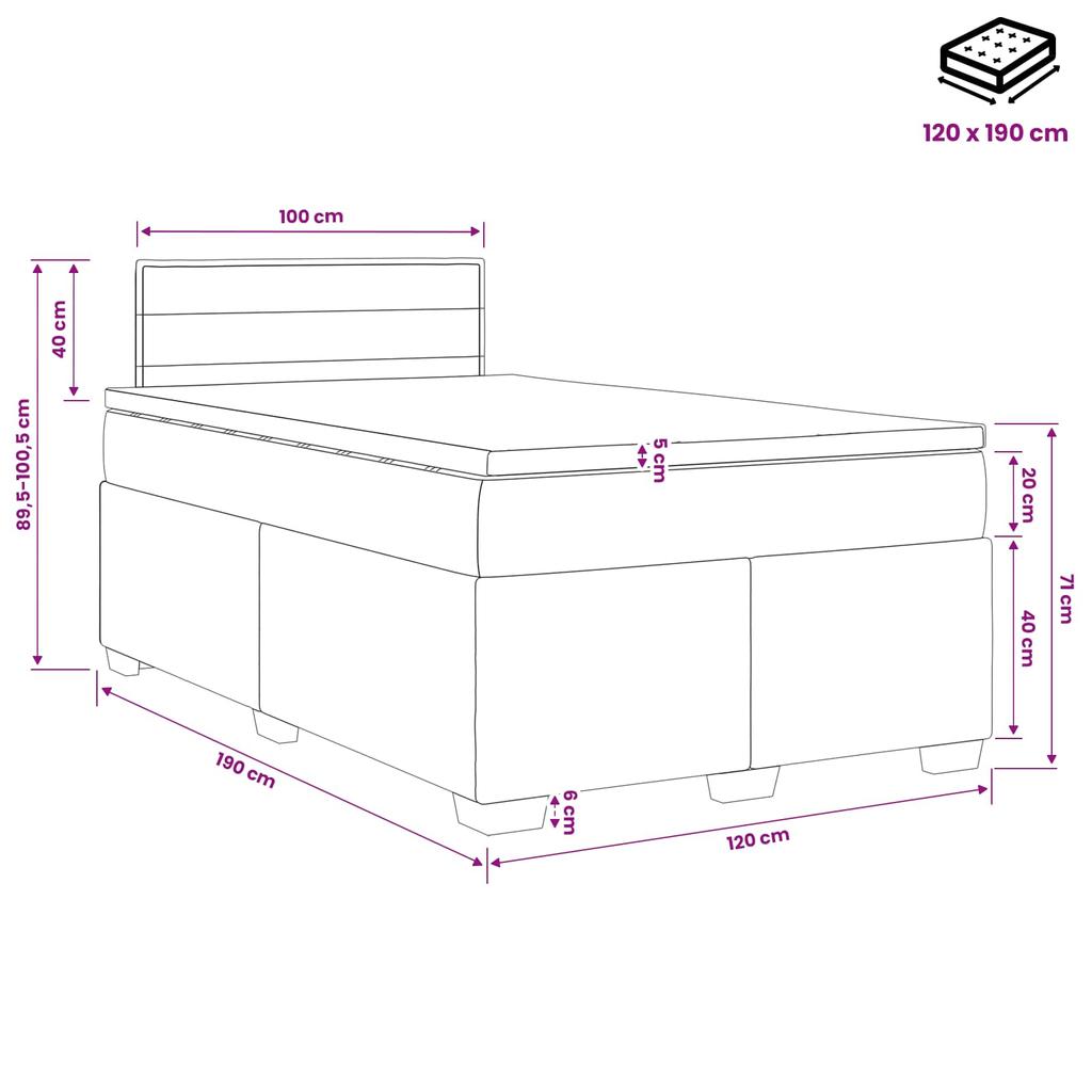 Box Spring Bed with Mattress Black 120 x 190 cm Fabric