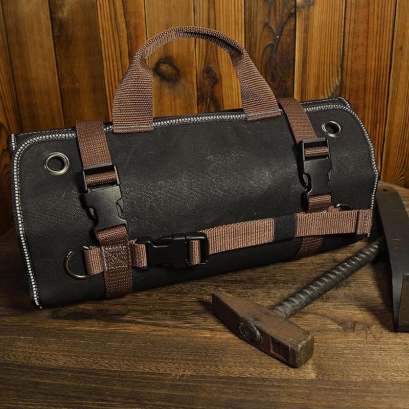 Multipurpose Large Capacity Tool Roll Up Bag with 15 Pockets for Mechanics and DIYer Enthusiasts Efficient Organization