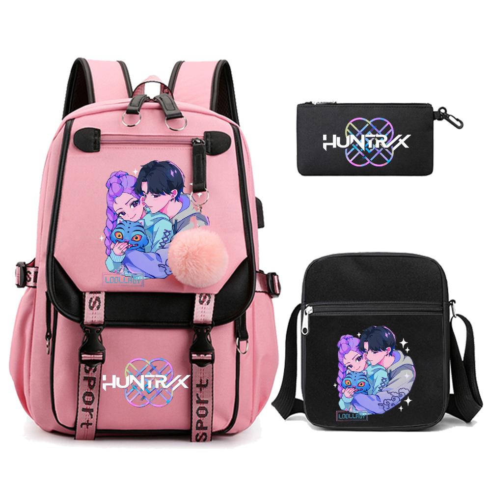 3Pcs/set Anime Kpop Demon Hunters Printed Backpack with Shoulder Bag Pencil Case for Teenager Girl Boy Bookbag Large Capacity Travel Bag Kid Gift