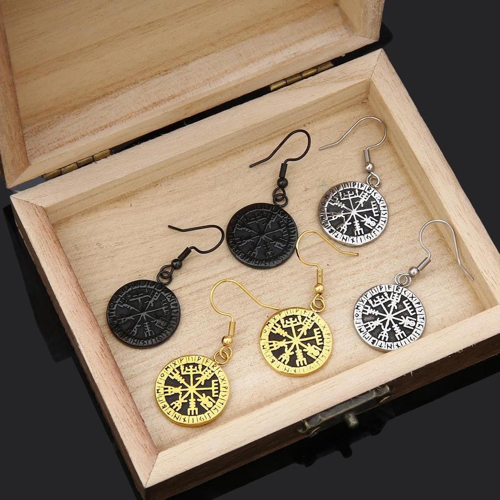 Odin Rune Stainless Steel Viking Retro Earrings - Highly Polished & Stylish Pair