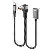 Nylon Braided USB Extension Cord USB to Type c USB Splitter 66W Power Delivery 90Degree Bend Design for Compactly Space