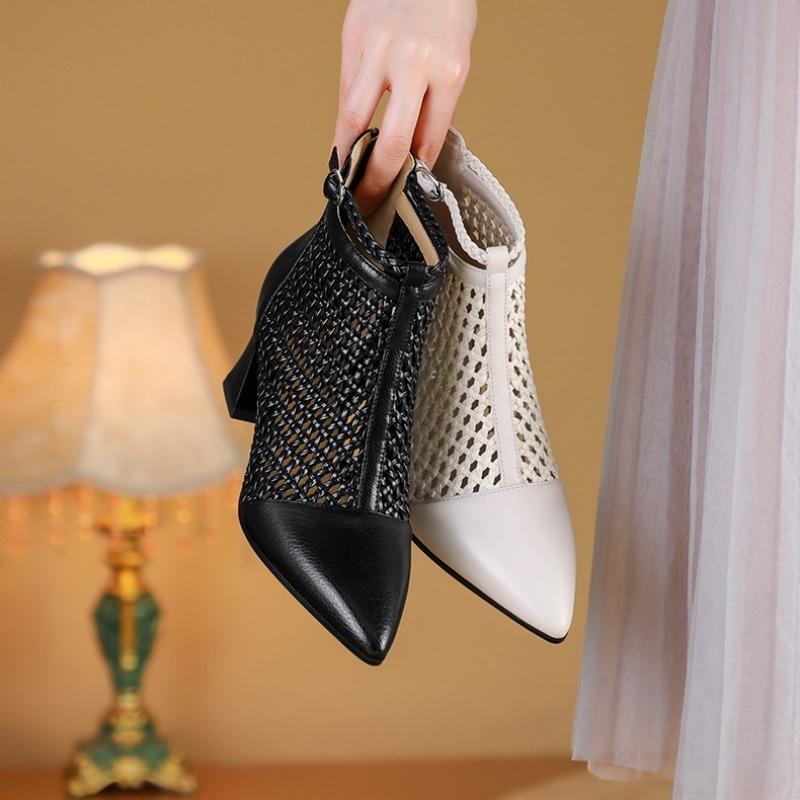 Fashion The New Summer Style of Hollow Thick-heeled and High-heeled Breathable Mesh Boots Goes Well with Versatile Mesh Ankle Boots