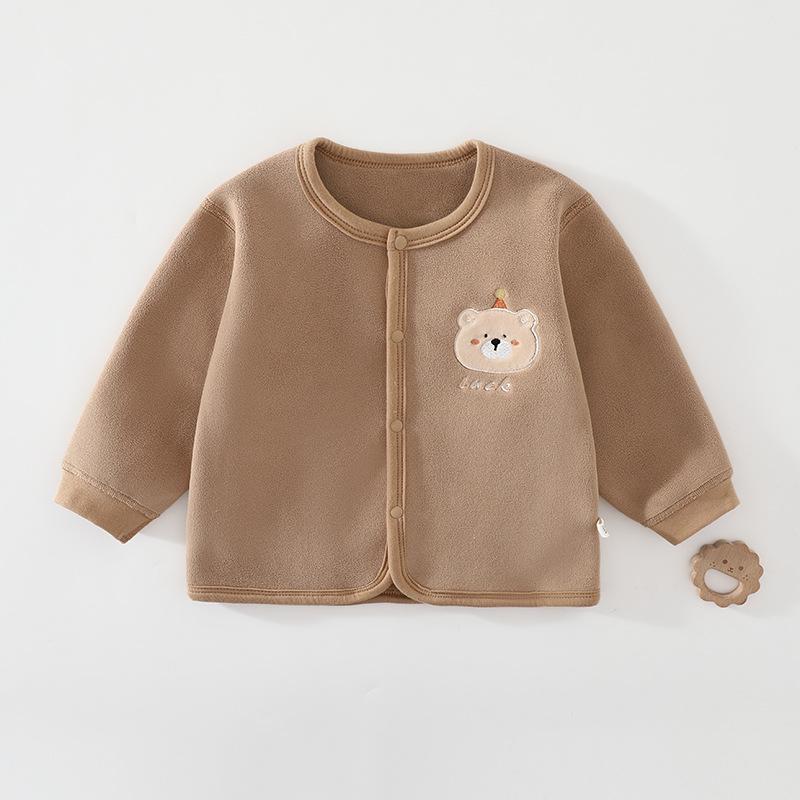 Verdickte Baby-Fleece-Strickjacke für Kleinkinder - Warmes Korallfarbenes Fleece-Oberteil für Jungen und Mädchen