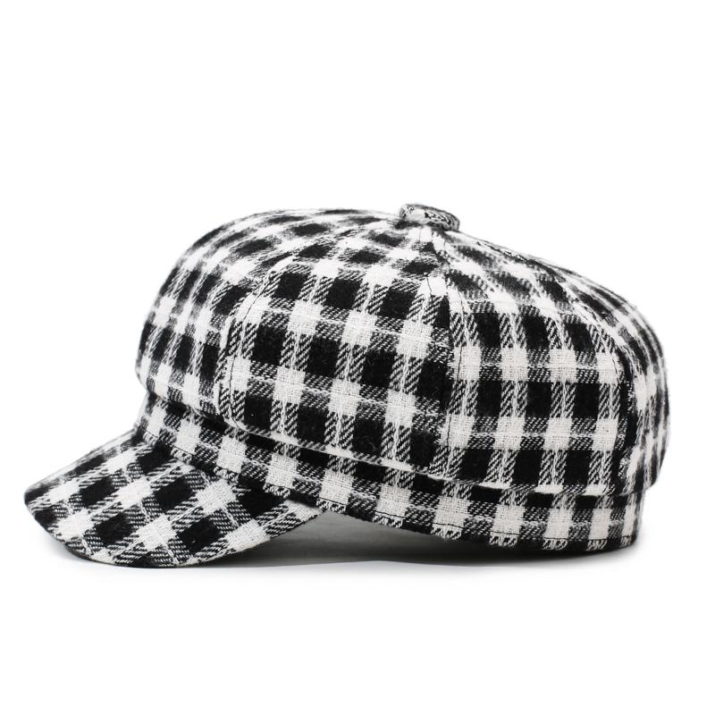 British Retro Women's Octagonal Hat, Fashionable and Versatile Checkered Beret
