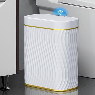 Papelera Pequeña para Baño con Tapa Automática sin Contacto, Cubo de Basura Inteligente de 9L Estrecho Impermeable para Dormitorio, Sala de Estar