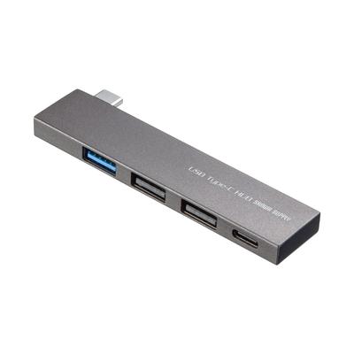 Sanwa Supply USB Hub Connection Combo USB A 1 Aluminum Slim Body Type-C (3 Ports, Type-C Port) USB-3TCH21SN
